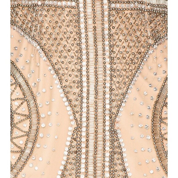 NBD Whitney Embellished Mini Dress in Pewter Silver & Nude Pink Long Sleeve - Picture 3 of 11